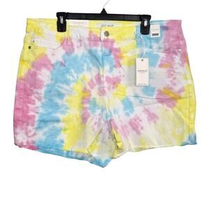 Judy Blue Swirl Tie Dye High Waist Frayed Hem Jean Shorts Size 3XL NWT